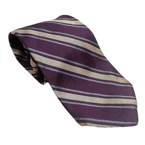 Vintage Brooks Brothers Makers 100% Silk Purple Gold Stripe Wide Tie Made in USA